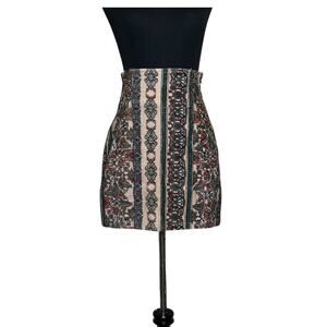 Free People beige green orange floral corduroy high waisted mini skirt size 0